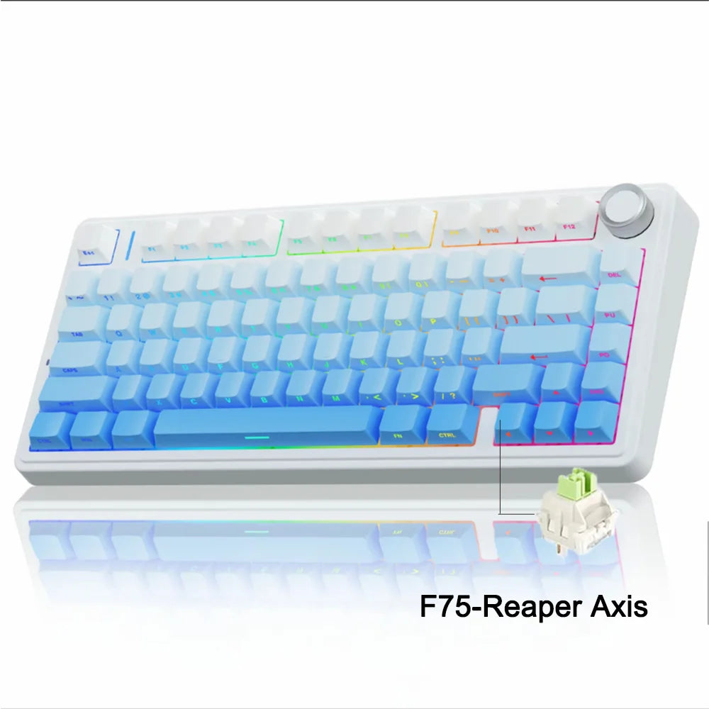 AULA Mechanical Keyboard F75 Three Modes Gaming Mechanical Keyboard Multi-function Knob Can Switch Between Game/Office Modes