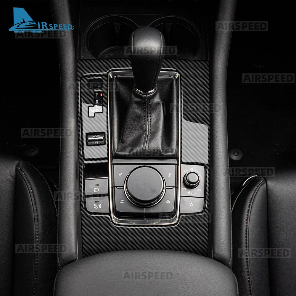 For Mazda 3 Axela BP 2019 2020 2021 2022 2023 2024 2025 Real Soft Carbon Fiber Sticker Automatic AT Car Gear Shift Panel Trim