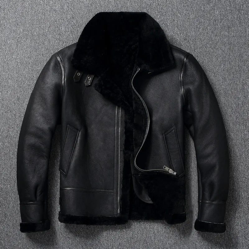 Genuine Leather Jacket Winter Large Mens Clothing Natural Sheepskin Fur Coats Black Bomber Jacket Jaqueta Masculina