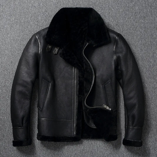 Genuine Leather Jacket Winter Large Mens Clothing Natural Sheepskin Fur Coats Black Bomber Jacket Jaqueta Masculina