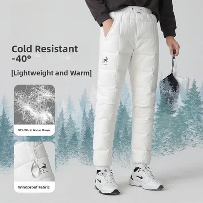 Goose Ancestor Men's down Pants High Waist Thickened Snowboarding Pants White Goose down Outerwear Casual Long Pants