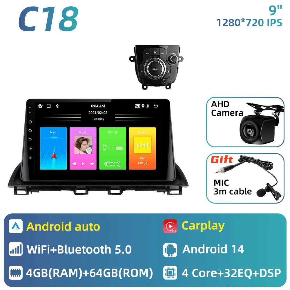 Car Radio For Mazda 3 Axela 2013 - 2018 Android Car Multimedia Player GPS Navigation Carplay Auto Stereo 2 Din Head Unit 4G DSP