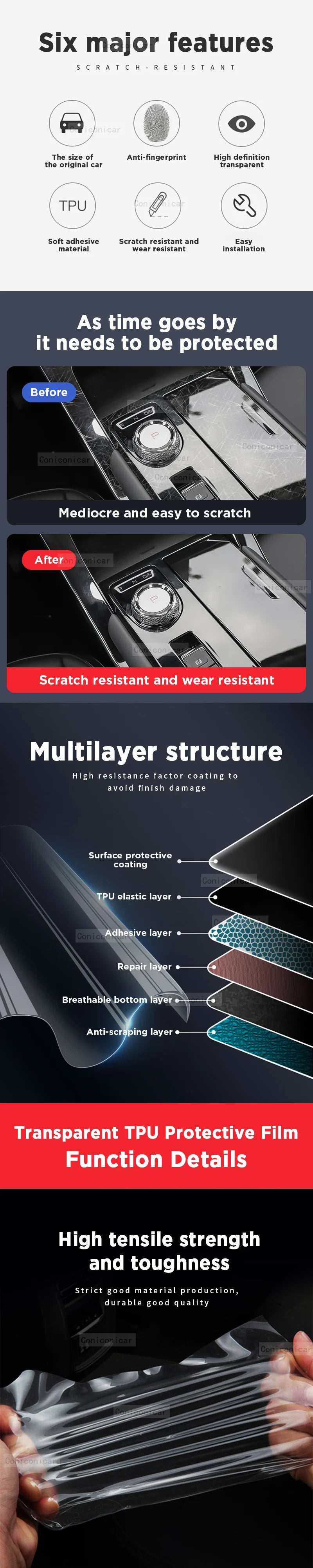 For LEAPMOTOR C10 2025 Car Interior Panel Dashboard Center console Anti-Scratch Protective Film Accessories Sticker