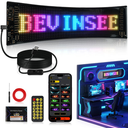 BEVINSEE RGB LED Matrix Pixel Panel, APP Control USB 5V Car Windshield Display, Scrollable Animation Sign Light for Car Truck