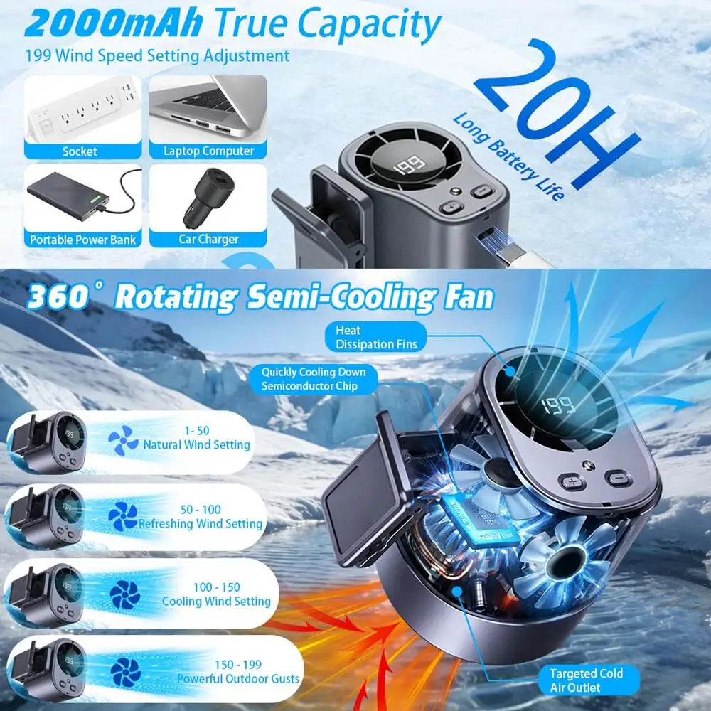 Universal Cooling Car Fan USB Rechargeable Clip on Portable Desk Fans with LED Display 360 Rotation Quiet for Car Camping
