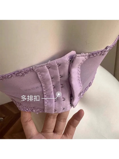 YUQI Minimizer Bra Large Cups DD+ | Sweetheart Bow Diamond Pattern Halter Top Slimming Thin Underwear Set  Womens Lingerie Set