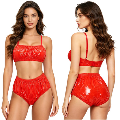 Women Waterproof Swimsuit Bikini Lingerie Set Swimwear Nightwear Clubwear Bra Top with Shorts for Beach Pool Party Sunbathing