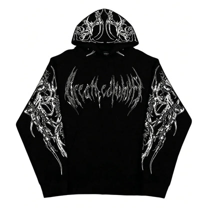2025 Men's Gothic Skull Thorn Print Hoodie Fleece Lined Winter Streetwear Sweatshirt Casual Warm Pullover Tops for Daily Wear