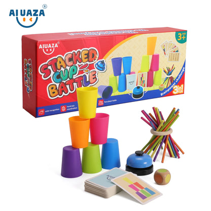 AIUAZA Speed Stacking Cup Challenge, Memory Matching  Stick Drop Game, Educational  3-in-1 Stacked Cup Battle Game for Kids