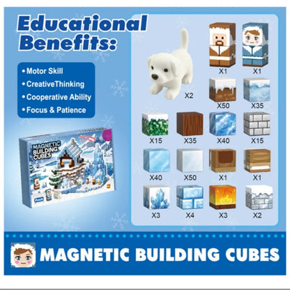 300PCS Snow Cabin Magnetic Building Blocks Toys Magnetic Snow Ice Castle Construction Brick Cube STEM Toy Set Gift