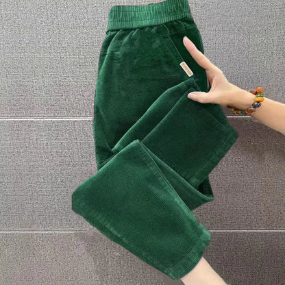 Autumn Winter Thickened Corduroy Casual Harlan Pants for Mom High Waist Loose Fit Straight Leg Casual Outerwear Polyester Fiber