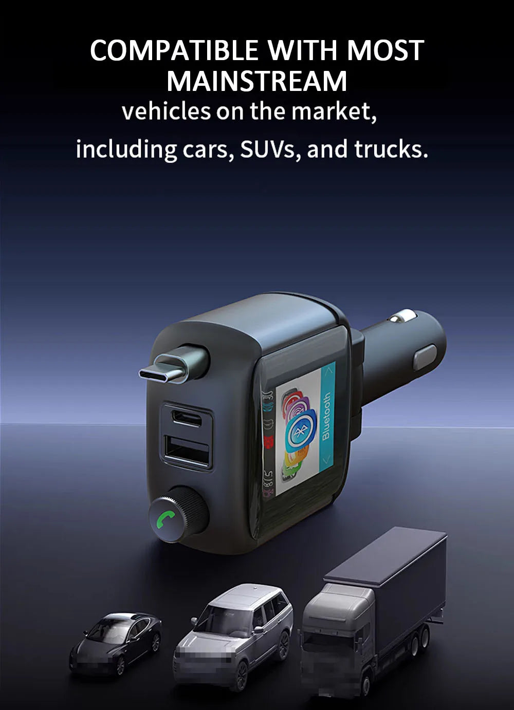 Color Screen Bluetooth FM Transmitter Car Charger 83W PD Fast Charger Car Radio with Mic For Wireless Hands Free Call MP3 Player