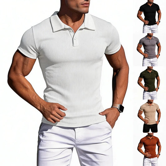 Summer Men's Slim Fit Polo Shirts Short Sleeve Stretch T-Shirts Retro Lapel Striped Knitwear Casual Stylish Golf Workout Tee 5XL