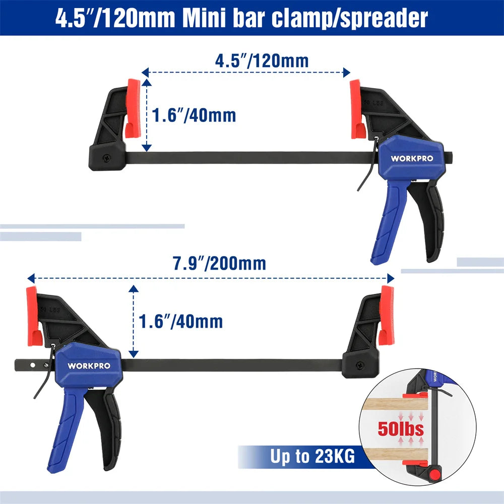 WORKPRO 4PCS Clamps for Woodworking Quick Release Clamp Bar F Clamp Clip Set 4.5-inch & 6-inch Woodworking Tools