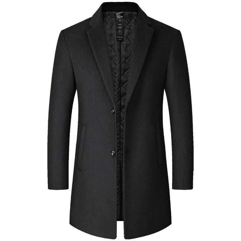 New 2026 Smooth Wool Coat for Men Mid-Length Warm Outerwear Autumn Winter