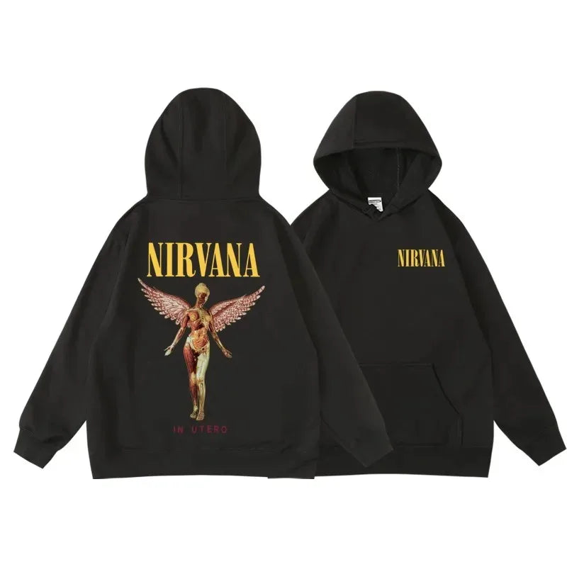 Classic Rock Band Nirvana Kurt Cobain Graphic Print Hoodie Men Women Loose Oversize Sweatshirt Streetwear Harajuku Wind Pullover