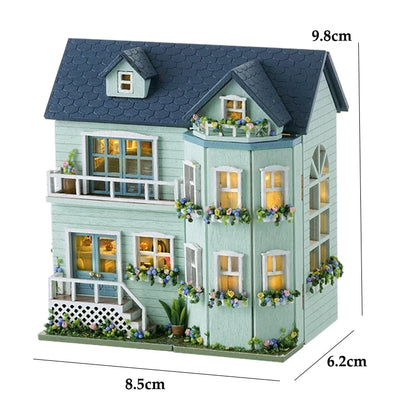 DIY Mini Wooden Doll House Assembly Building Model Pink Princess Villa Architecture Kit 3D Puzzle Dollhouse With Furniture Gifts
