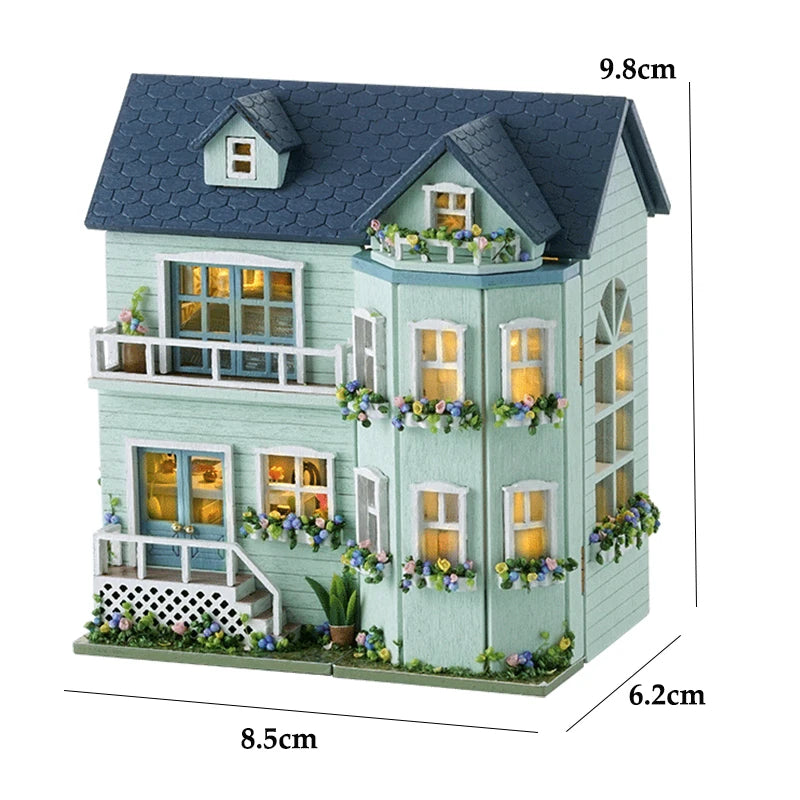 DIY Mini Wooden Doll House Assembly Building Model Pink Princess Villa Architecture Kit 3D Puzzle Dollhouse With Furniture Gifts