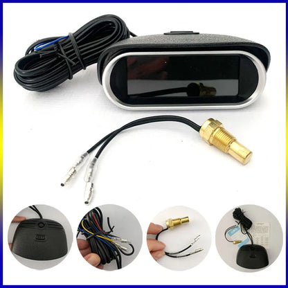 12V 24V Digital Water Temperature Gauge + Volt Water Temperature Sensor Head Plug Joint Pipe Sensor Radiator Hose Adapter 1/8NPT