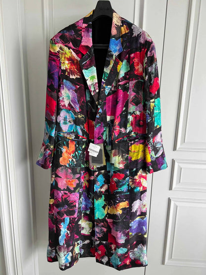 TOP-YAMAMOTO's original design, "Flower Encyclopedia", floral trench coat designer, Sangcan Silk Coat
