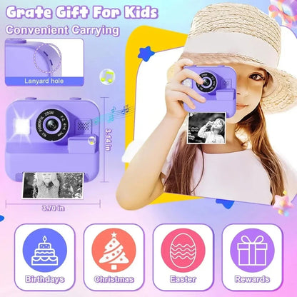 1080P Children Mini Digital Video Camera Educational Thermal Instant Print Camera with 32G Card for Kids Learning Development