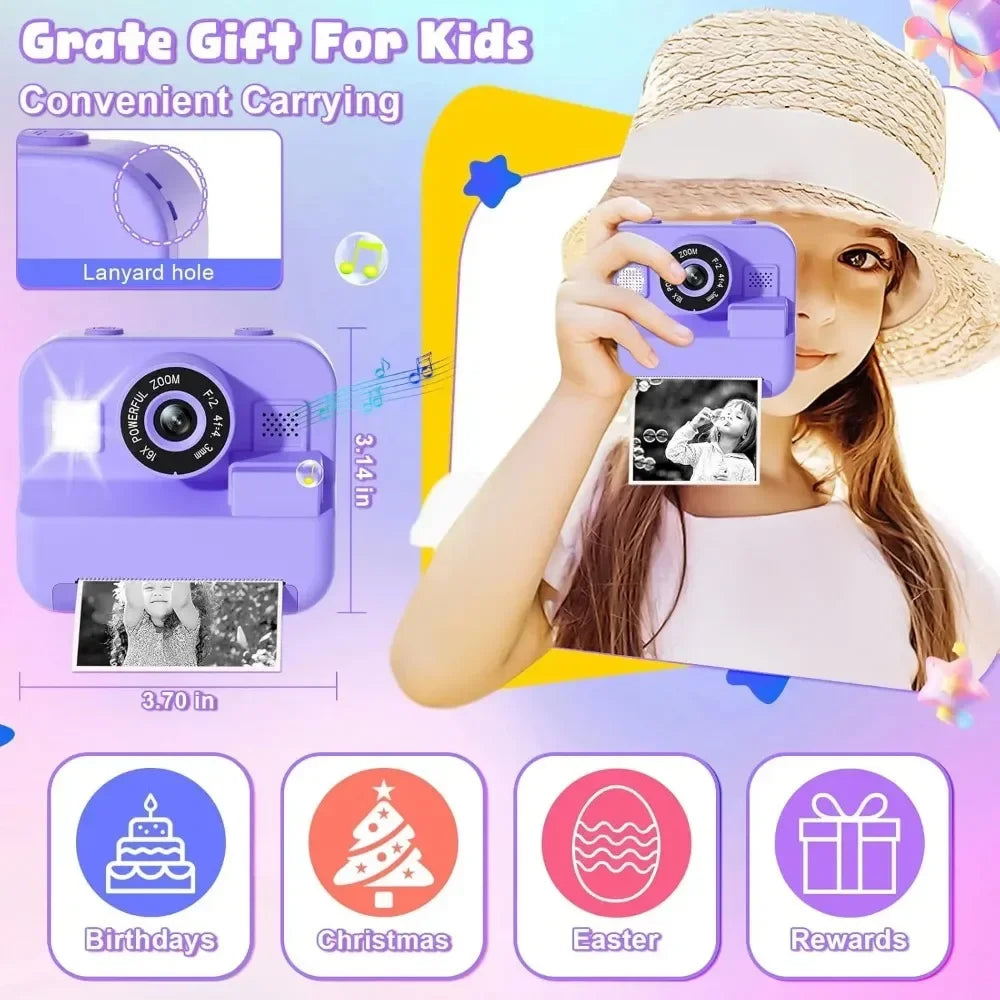 1080P Children Mini Digital Video Camera for Kids Learning Development Educational Thermal Instant Print Camera with 32G Card