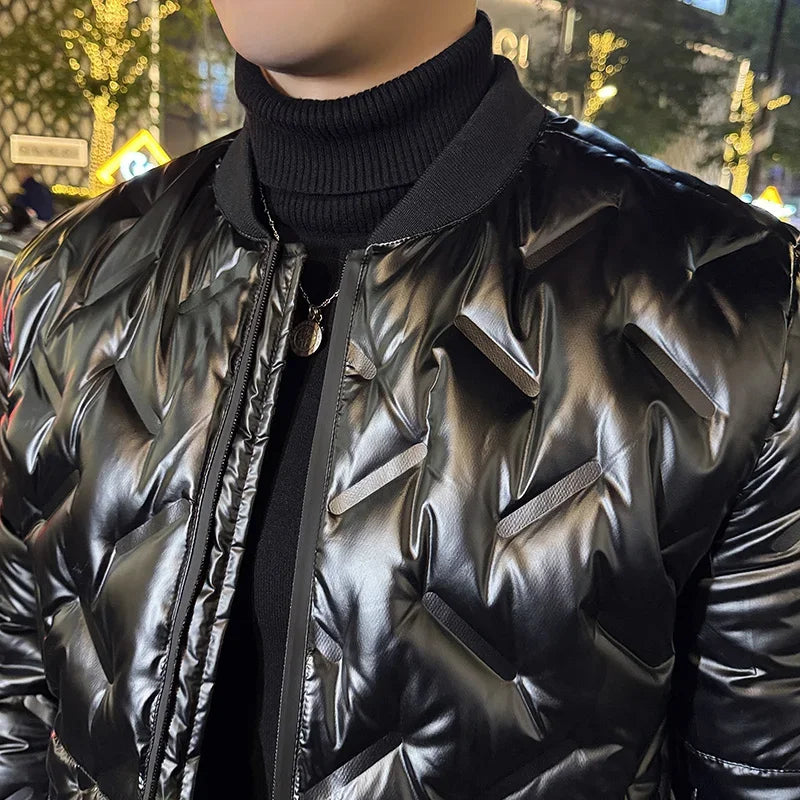 2023 Winter Light Thin Down Jacket Keep Outdoor Warm Stand Collar Slim Casual Short Overcoat Male Fashion Social Streetwear Tops
