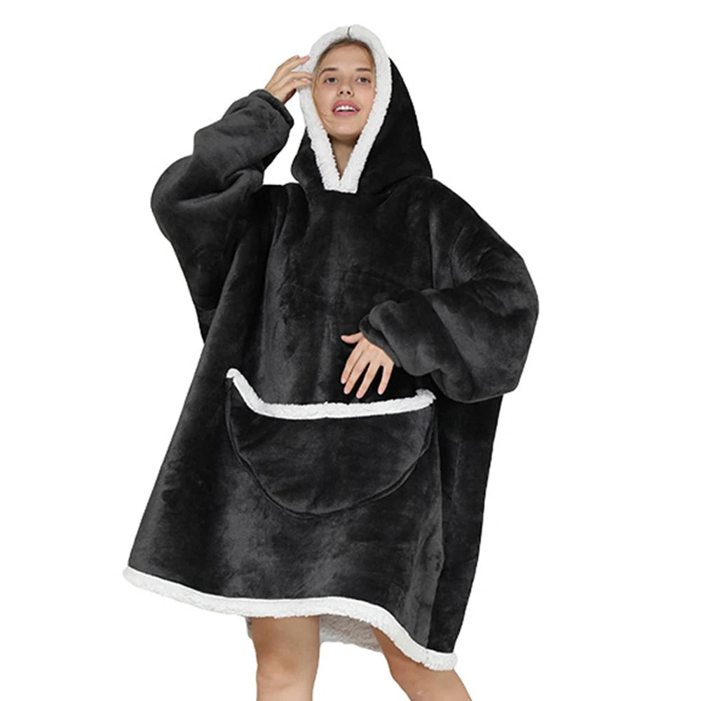 2024 Cartoon Oversized Hoodie Blanket with Sleeves Winter Warm Fleece Sweatshirt Cow Hoodies Women Men Korean Funny Print Hoodie