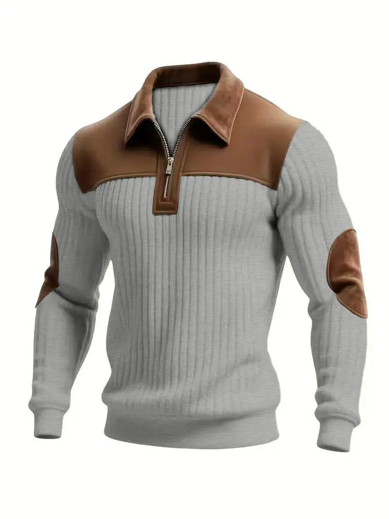 AIOPESON New Year's Men's Color-block Long-sleeved T-shirt, Business Casual Style Long-sleeved Sweatshirt