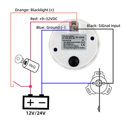 52MM Rudder Angle Indicator with 8 colors backlight Waterproof Rudder Position Gauge with Sensor 0-190ohm for Boat Yacht Marine