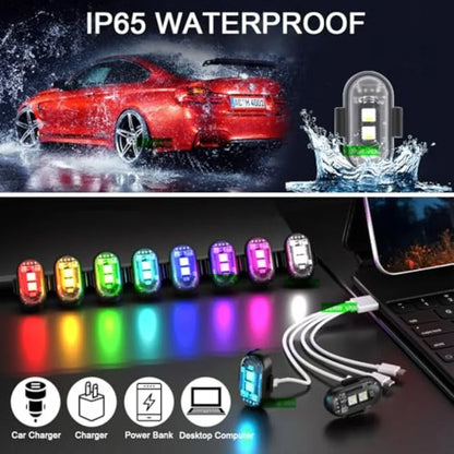 Wireless Strobe Lights with Remote Control Motorcycle Car LED 8 Colors Anti-Collision USB Charing Waterproof Interior Emergency