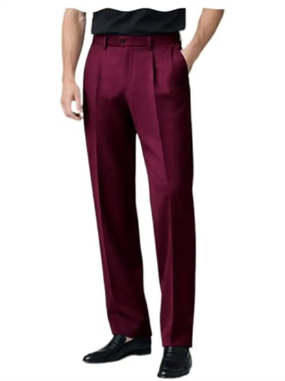Men's Premium Pleated Wide-Leg Dress Pants Versatile Formal Casual Trousers Chinos Business Daily Office Banquet Wedding Summer