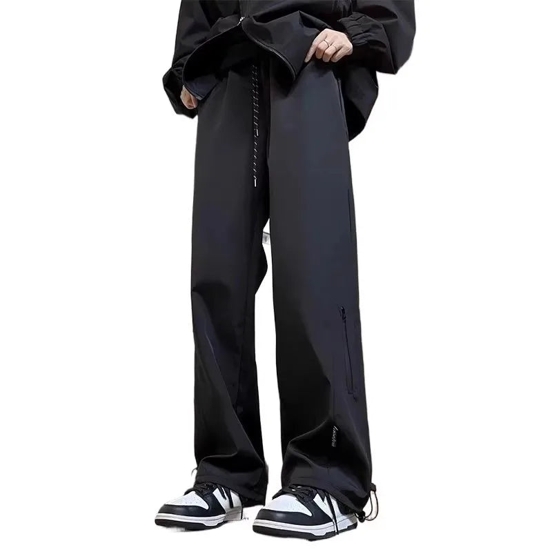 Men's Thickened Fleece Lined Waterproof Windproof Outdoor Work Trousers Autumn Winter Straight Leg Casual Pants Polyester Fiber