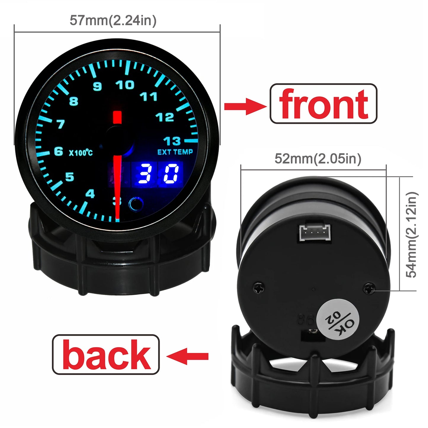 AD 7 Color Led Exhaust Gas Temperature Gauge 2'' 52mm Digital Exhaust Gas Temp Gauge EGT EXT Gauge Car Meter With Sensor