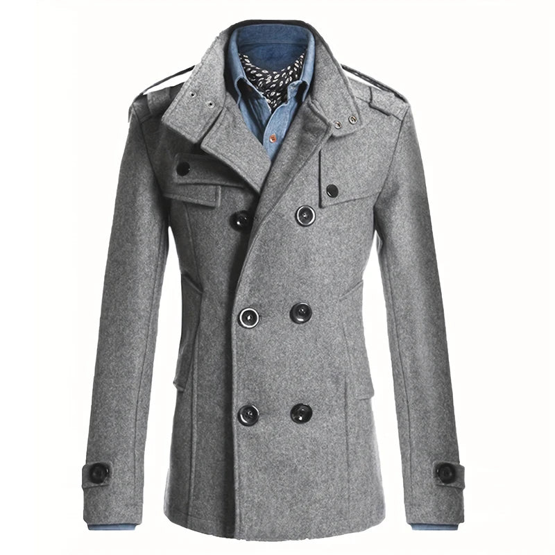 Men's Streetwear Solid Color Mid-length Woolen Coat Fashion Casual Button-down Suit Collar Jacket Leisure Luxury Retro Clothes