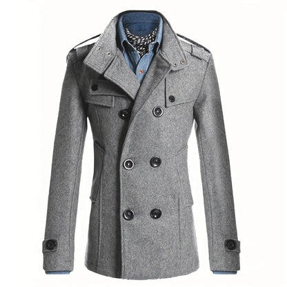 Men's Streetwear Solid Color Mid-length Woolen Coat Fashion Casual Button-down Suit Collar Jacket Leisure Luxury Retro Clothes