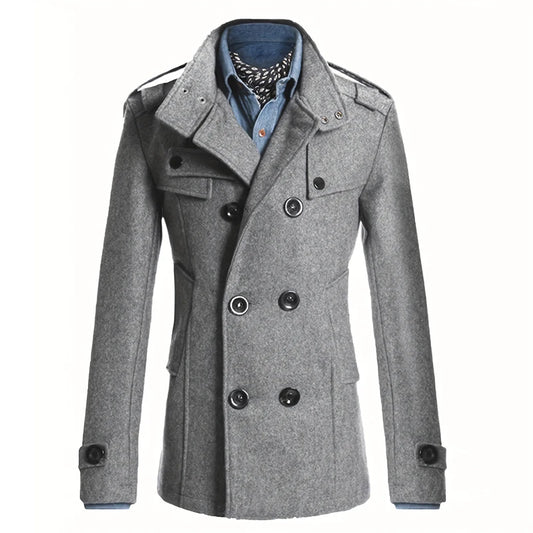 Men's Streetwear Solid Color Mid-length Woolen Coat Fashion Casual Button-down Suit Collar Jacket Leisure Luxury Retro Clothes