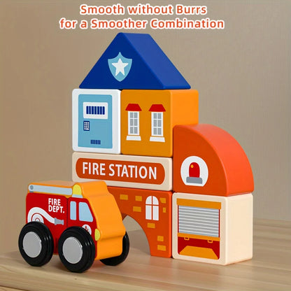 Wooden Building Blocks Set City Construction Stacker Stacking Preschool Learning Educational Toys Toddler Toys Boy Girl Gifts