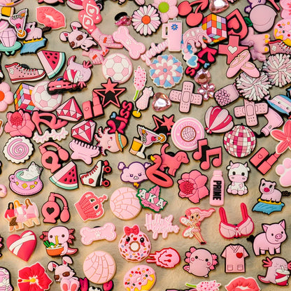 10/20/50/100pcs Random All Pink Shoe Charms Cartoon Cute Animal Plant Shoe Decorations Pins for Women Girl Sandals  Accessories