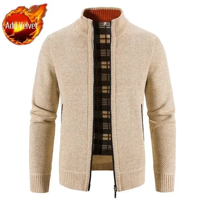 Knit Sweater Male Zipper Plaid Men's Clothing Cardigan Hoodies Zip-up Thick Winter Red Tops Jumpers Casual Stylish Hot Cheap A