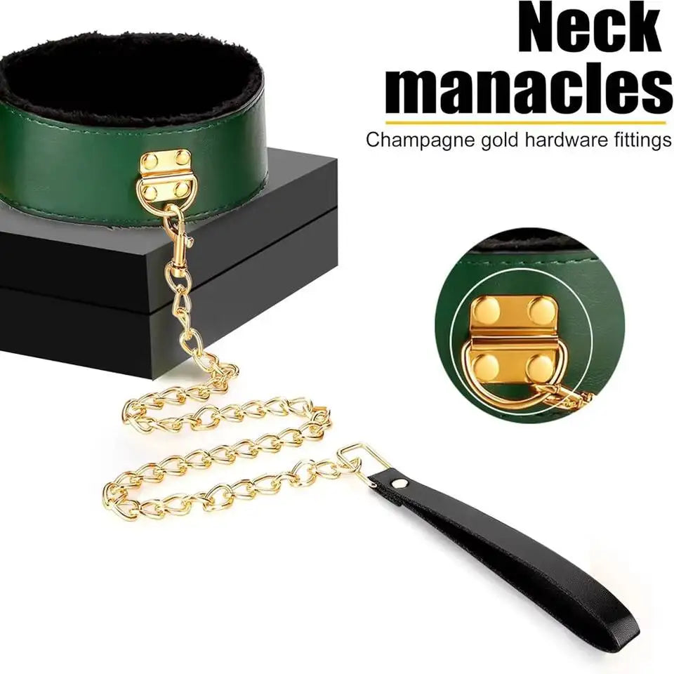 High Quality BDSM Genuine Leather Bondage Set Fetish Handcuffs Collar Gag Whip Erotic Sex Toys For Women Couples Adult Games