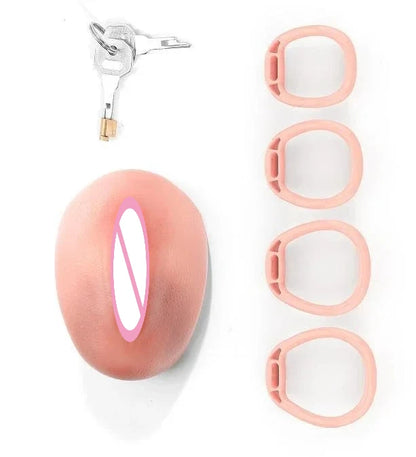 Realistic Pussy Hole Chastity Cage with 4 Size Penis Rings for Men Curve Vagina Texture Cock Lock Bondage Sex Toys for Gay Sissy