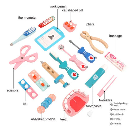 Wooden Pretend Play Doctor Educational Toys For Children Medical Simulation Medicine Chest Set Kids Role Playing Pretend Toys