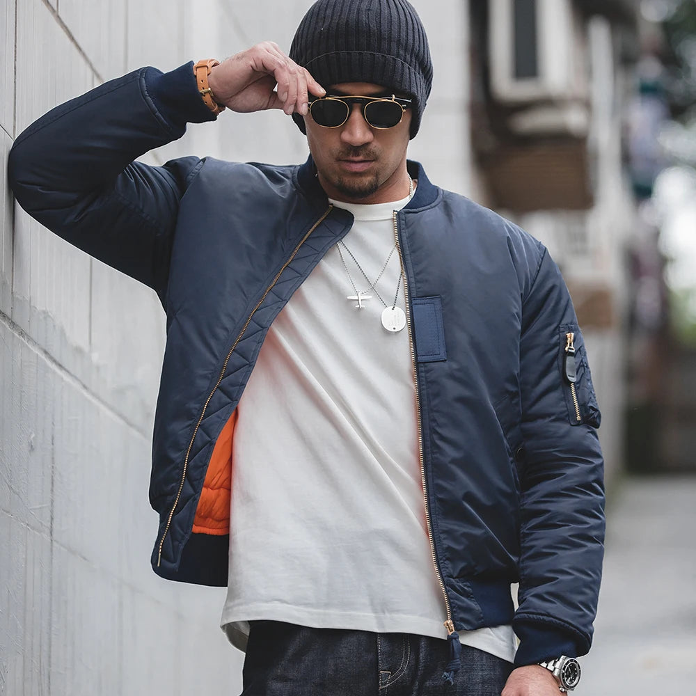 Maden MA1 Pilot Cotton Jacket Thickened Baseball Jacket Warm Padding Flight Coat Winter Brand Men's Clothing Green