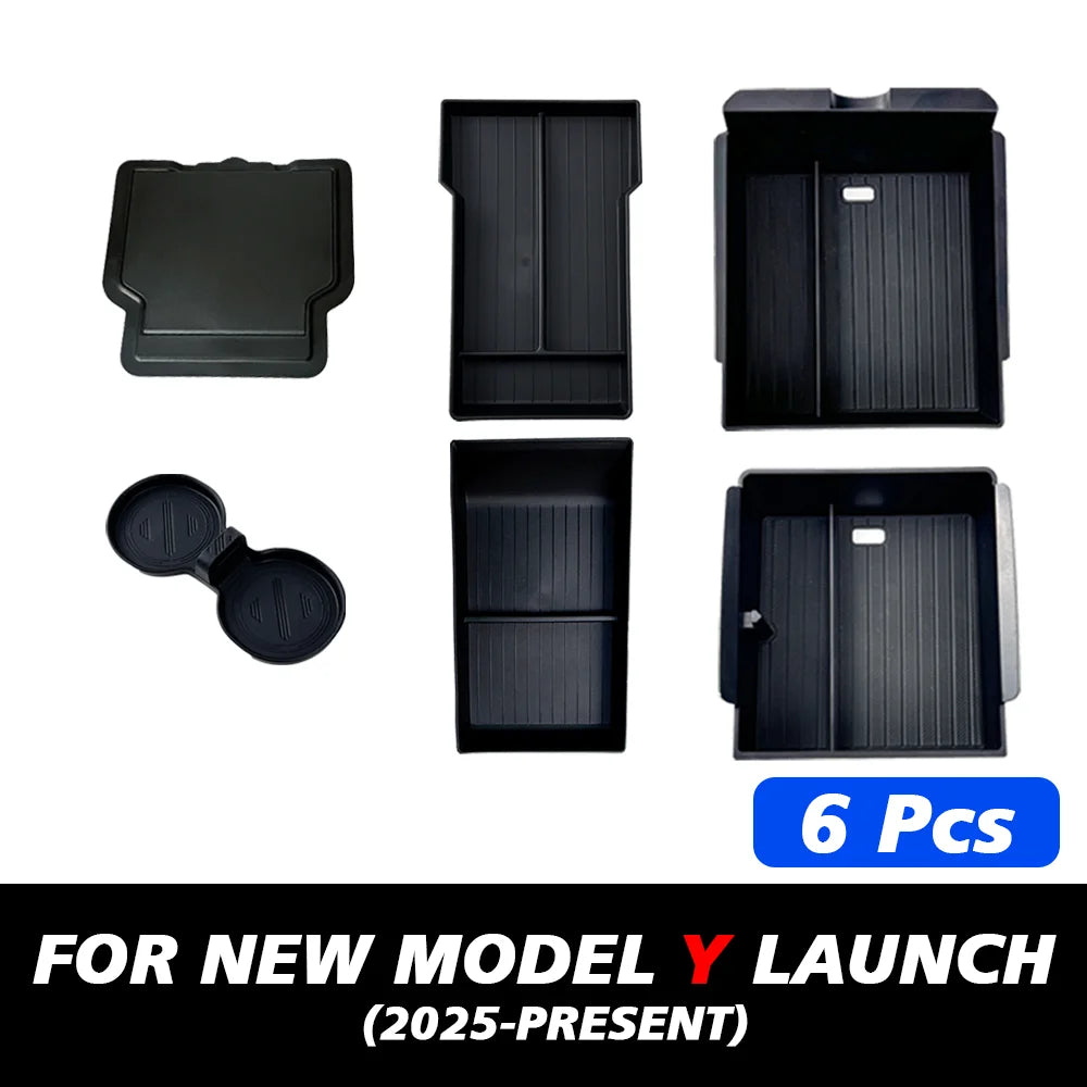 For Tesla New Model Y 2025 Launch Juniper Teslajuniper ABS with Silicone Non-slip Mat Console & Armrest Storage Box Upper