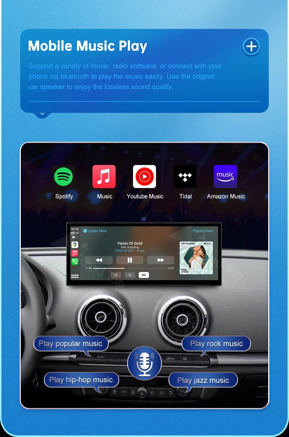 CN Road Top 12.3 Inch Touch Display For Audi A3 S3 2014-2019 Multimedia Player Andriod Auto Link GPS Carplay Screen Car Play