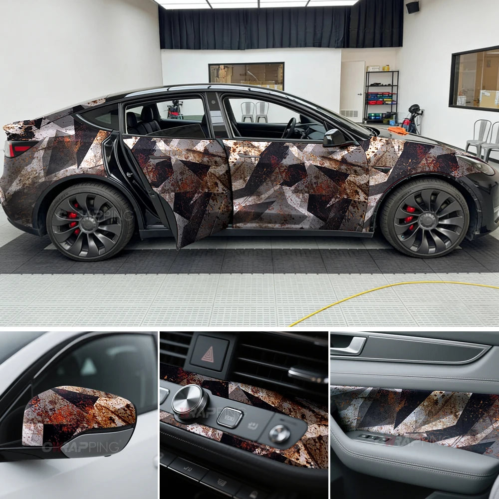 Camouflage Film Wrap Foil Car Sticker Motorcycle Stickers Vintage Rust Effect Vinyl Wrap Black Supplies Car Body Films Adhesive