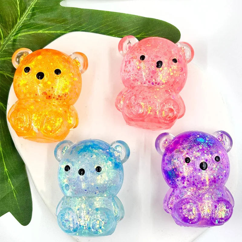 Cute Cartoon Glitter Colorful Bear Slow Rebound Squishy Toy, Super Soft Squeeze Fidget for Adult Stress Anxiety Relief & Gift