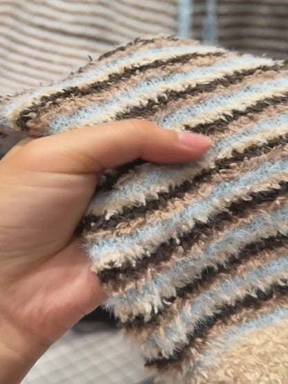 Cozy Coral Fleece Thickened High Waist Wide Leg Pants Women's Winter Home Leisure Trousers Stripe Pattern Soft Plush Sleepwear