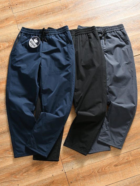 Thickened Goose down Winter Outdoor Men's Casual Elastic Waist Pants Warm Stylish Long Straight Tube Polyester Fiber Trousers